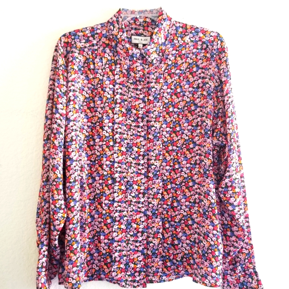 Paul & Joe Floral Button Down Shirt Size M Medium Multicolor Red Pink Bl… - Picture 1 of 9